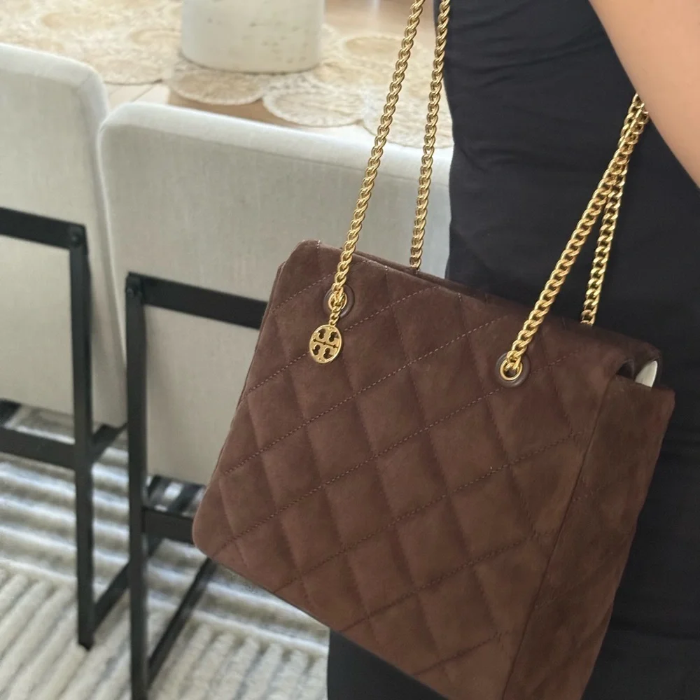 NWT 678! Tory Burch Willa Suede Small Zip Top Tote in Dark Cocoa Brown